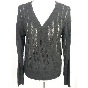 Astr The Label Sweater Womens Medium Black Pointelle Wrap Style Sheer Grunge New